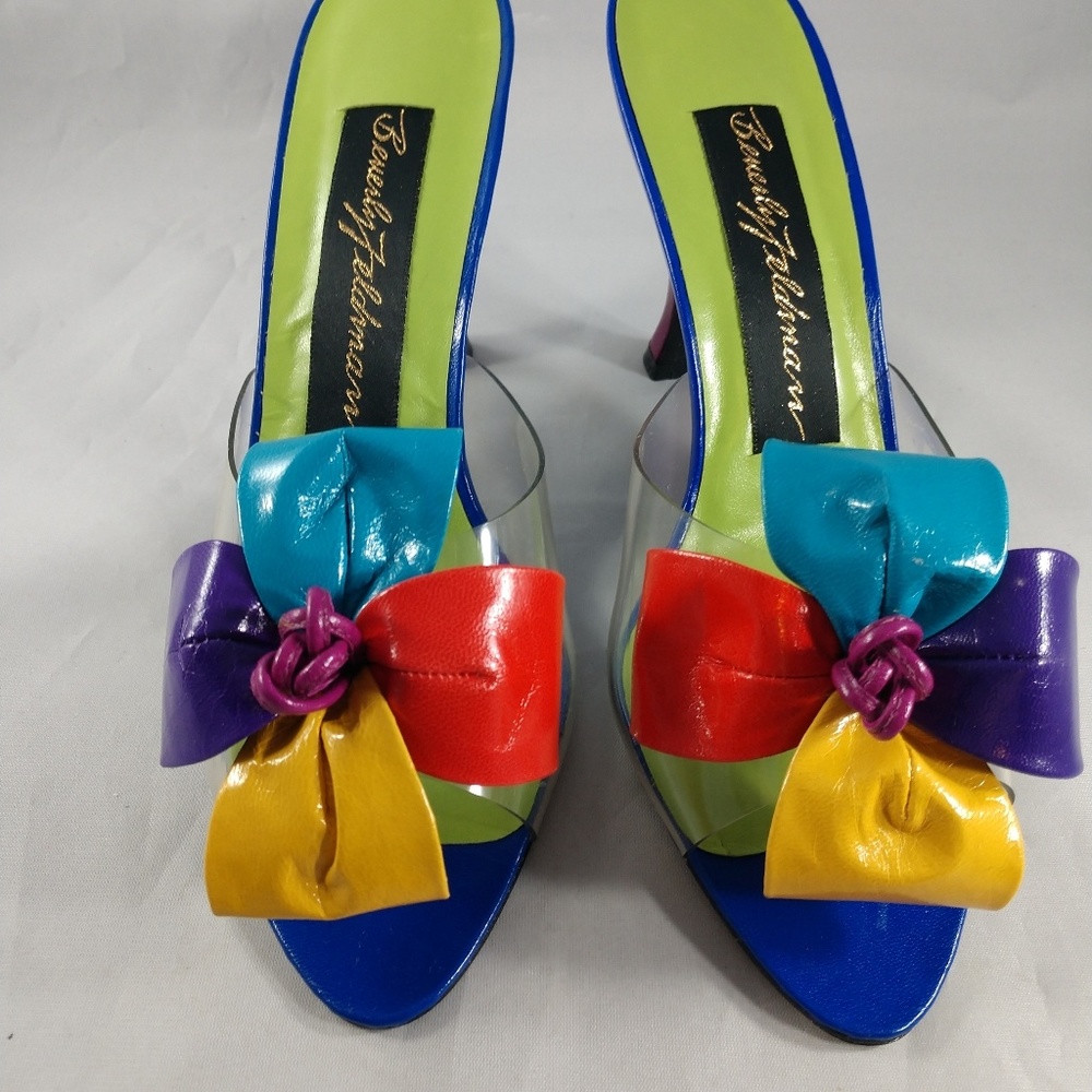 Colorblock Bow Slide Heels - Multicolor Women’s Mules - Picture 2 of 6